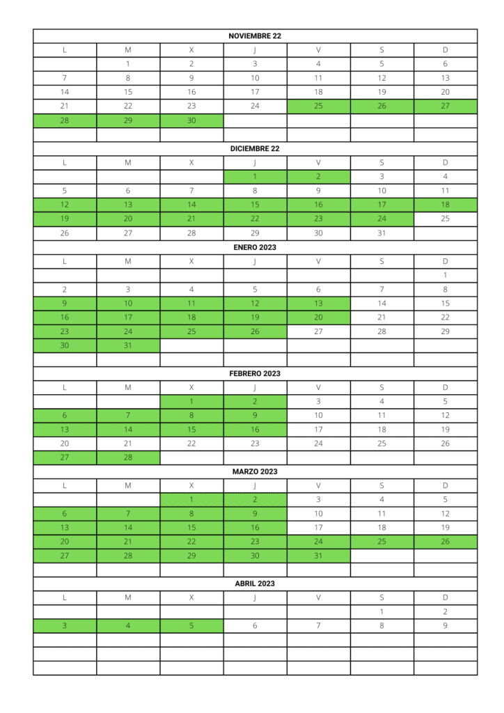 Calendario Laborables Candanchu 100k